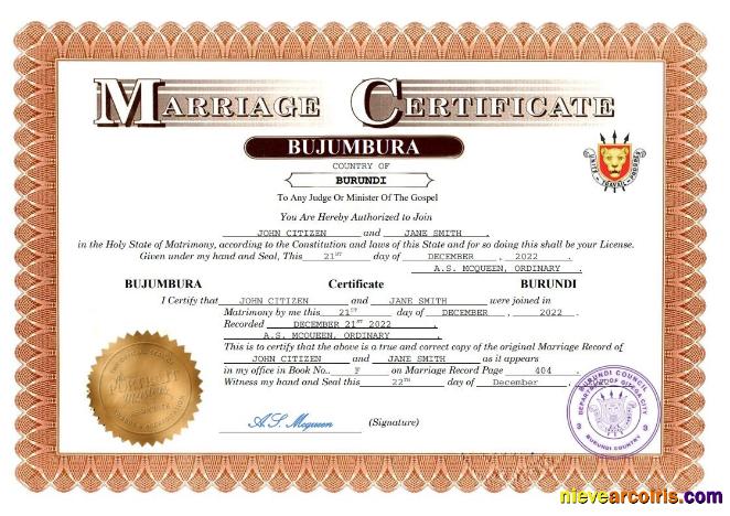 Burundi marriage certificate